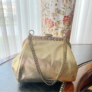 Metallic Gold Vintage 1970s Convertible Crossbody Evening Clutch Bag